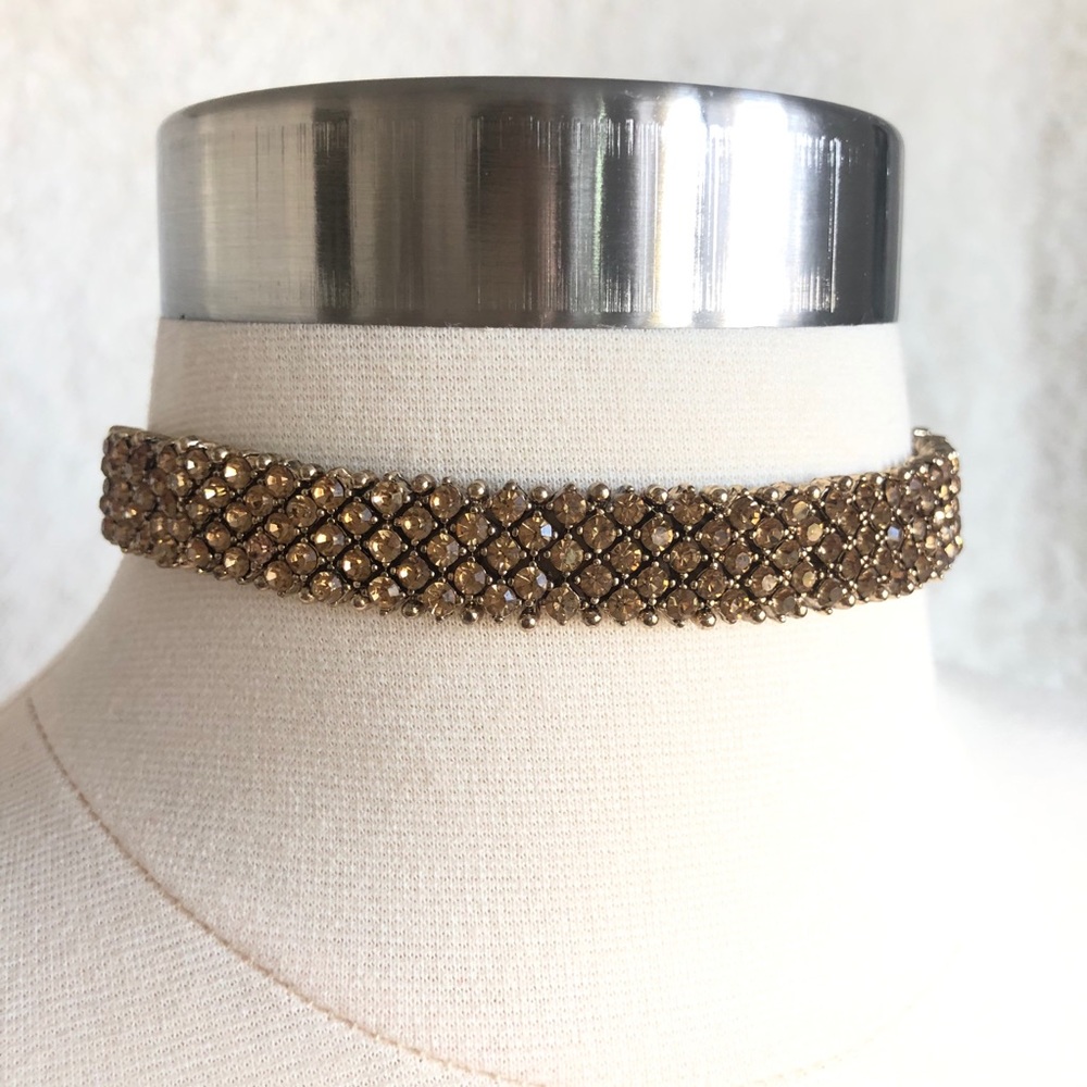 Gold Colored Rhinestone Adjustable Choker - Picture 2 of 5